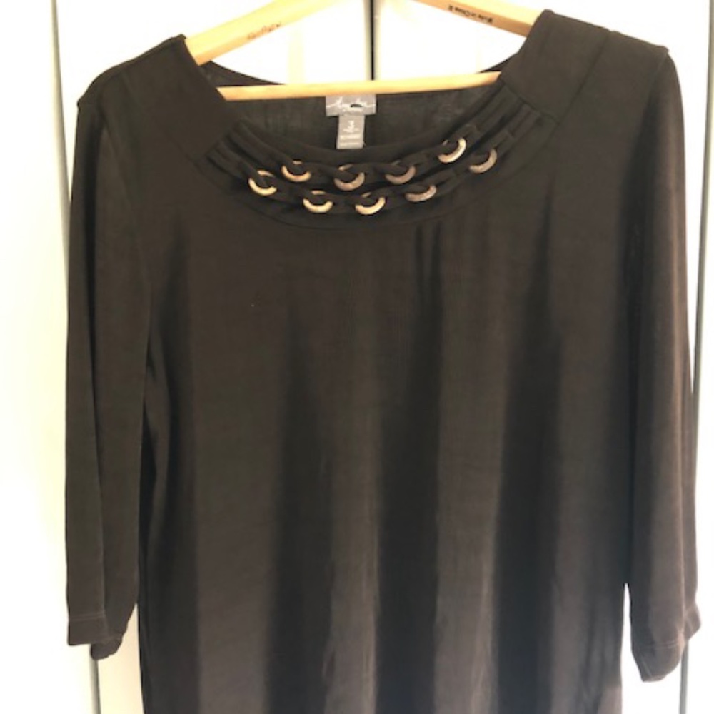 Chico's Brown Top with Gold/Brass Detail
